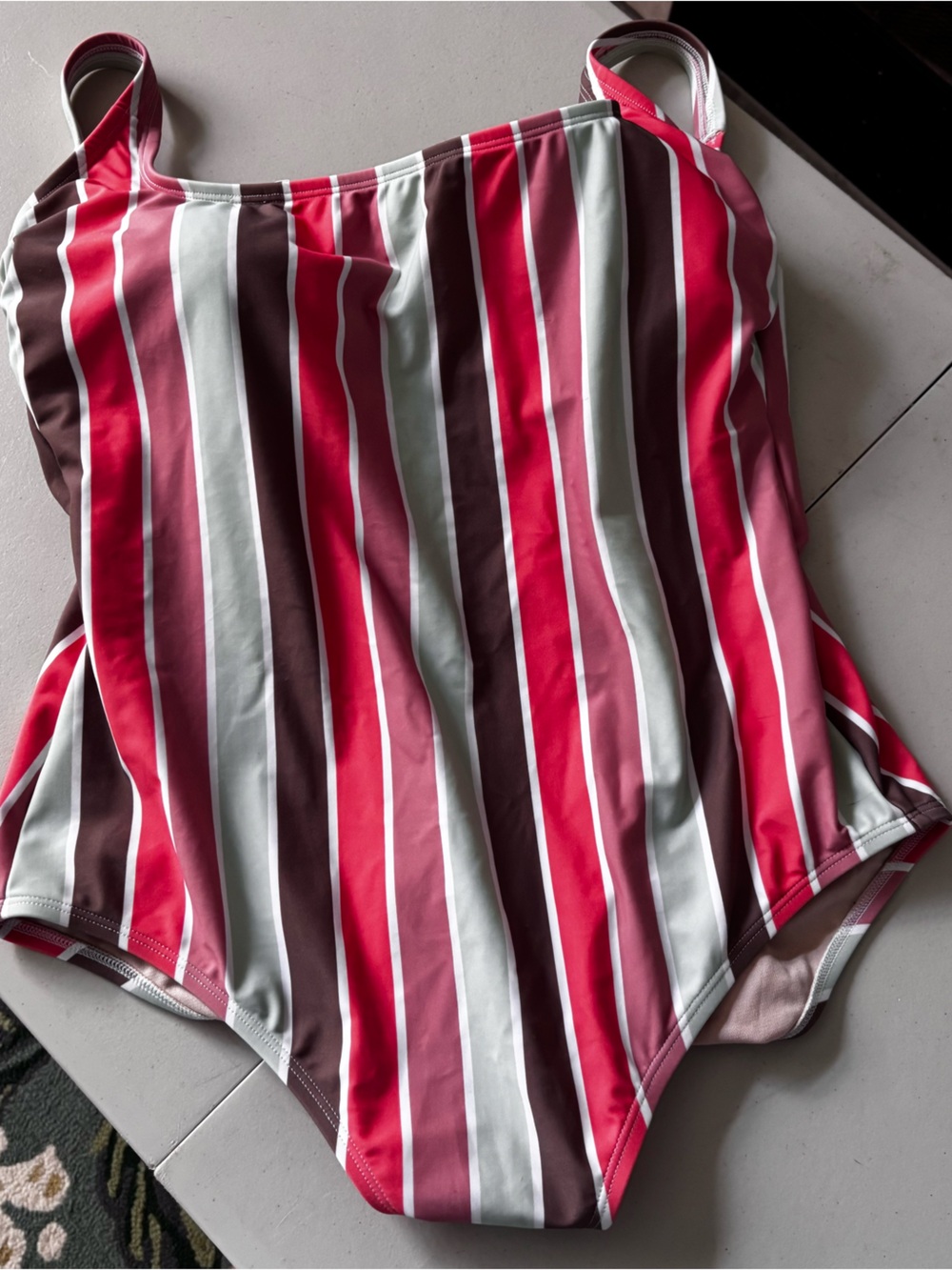 Kona Sol blue, Pink & Brown Striped One-Piece Swimsuit